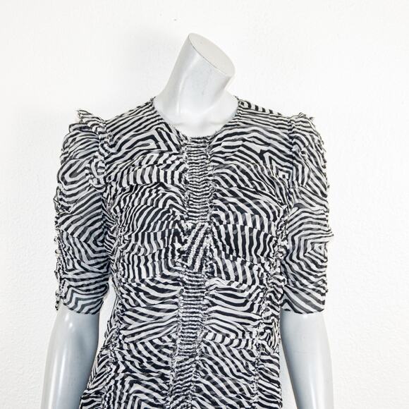 Isabel Marant Etoile Women's Ruched Tiered Silk Blouse Striped sz 42 - Picture 7 of 10